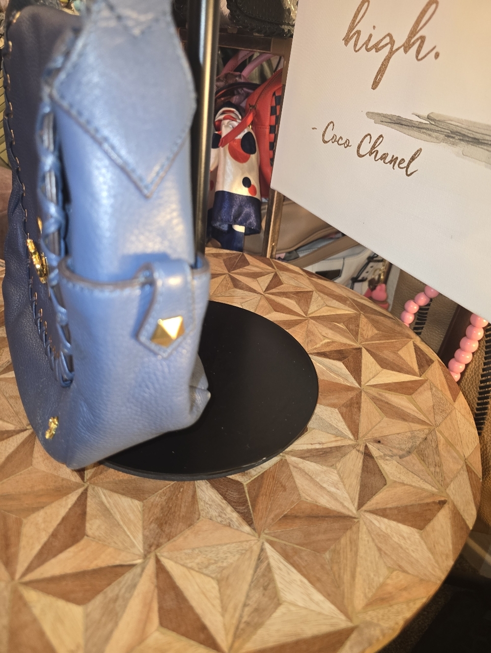Cobalt Blue Leather Crossbody Bag with Gold Hardware By OrYany - Picture 3 of 12
